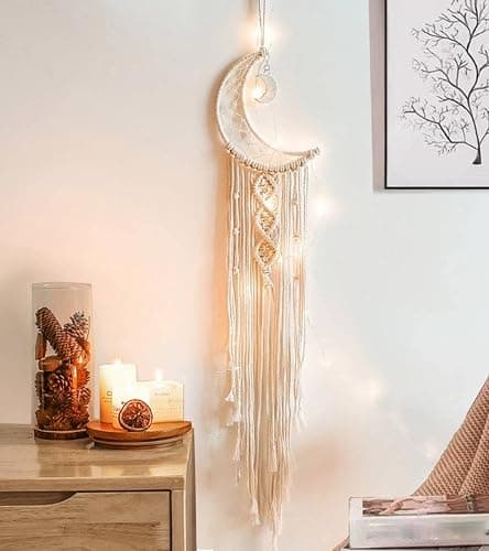 Dream Catchers, Moon Dream Catcher with Lights-Macrame Dreamcatcher Bedroom Wall Decor,Dream Catcher Girls Room Decor Teenager,Moon Gifts Dream Catchers for Boys Mom Women-Catcher Boho Wall Decor - Image 1