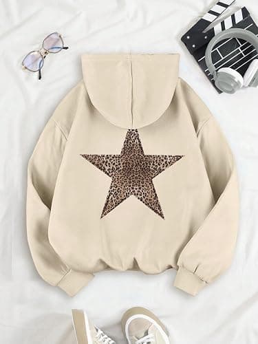 Meiyi station Womens Cheetah Leopard Star Hoodie Graphic Print Fleece Y2k Oversized Hooded Sweatshirt Pullover Tops thumbnail 3