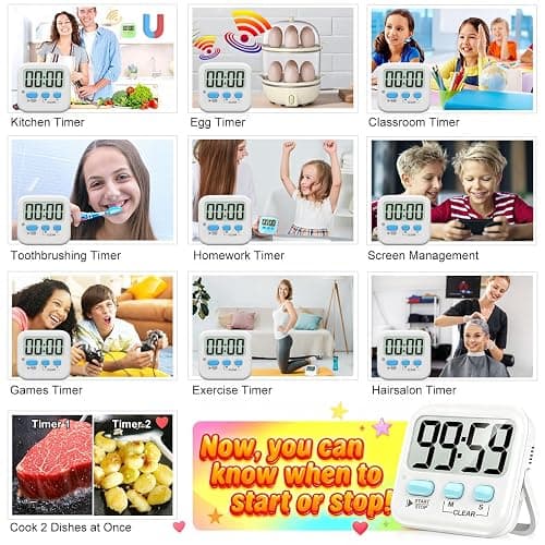 Antonki 2 Pack Digital Timer for Kids, Magnetic Countdown Kitchen Timers for Cooking, Egg, Classroom, Teacher, Exercise, Study, Oven - Battery Included thumbnail 6