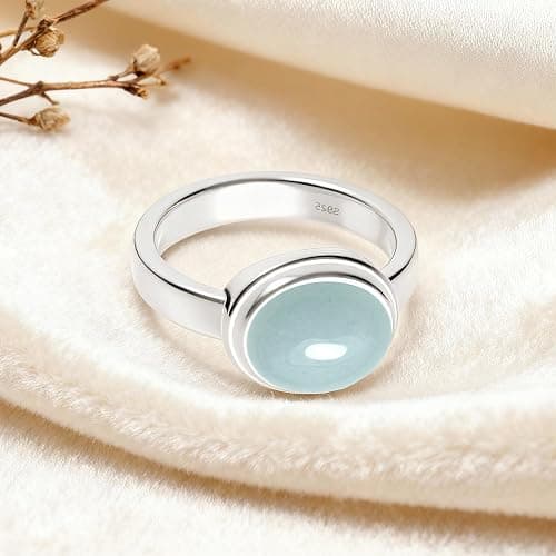 LCYFJW Classic Sterling Silver Natural Stone Ring,Oval Plain Simple Dainty Genuine Crystal Gemstone Quartz Ring for Women thumbnail 3