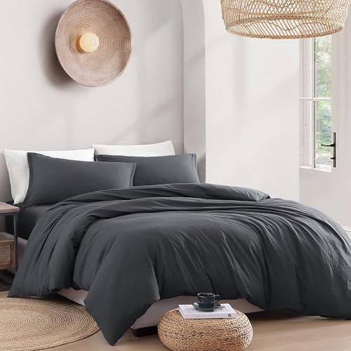 Lane Linen Charcoal Twin Duvet Cover Set thumbnail 7