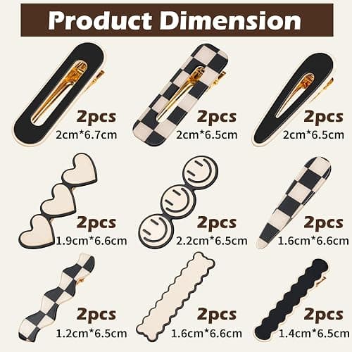 Gingbiss 18 Pcs Hair Clips for Women Girls, Black White Checker Cute Hair Barrettes with Storage Box, No Bend Korean Styling Minimalist Hair Accessories, Gift for Women Girls thumbnail 2