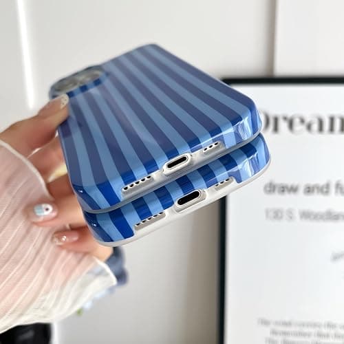 Yeddabox for iPhone 14 Case with Magsafe Striped Phone Case for Women Girls, Navy Blue thumbnail 6