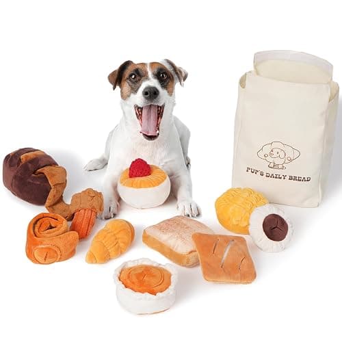 Nocciola 10 PC Dog Squeak Toys - Bread Puppy Toys with Grocery Bag to Keep Them Busy, Small Dog Toys for Boredom, Durable Snuffle Dog Toys for Small Medium Breeds Christmas Stocking Stuffers - Image 1