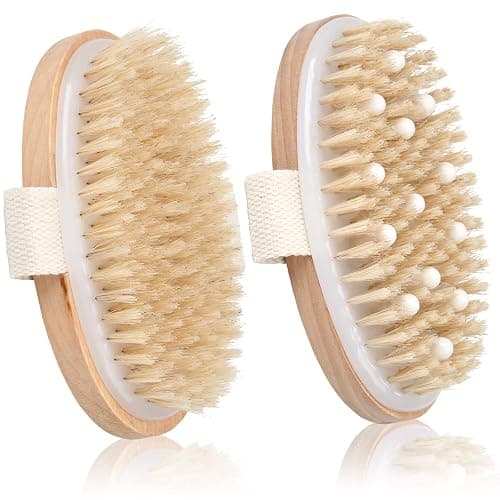 2 Pack Dry Brushing Body Brush, Natural Bristle Exfoliating Brush with Massage Nodes, for Lymphatic Drainage and Improving Skin Health and Reduces Acne - Image 1