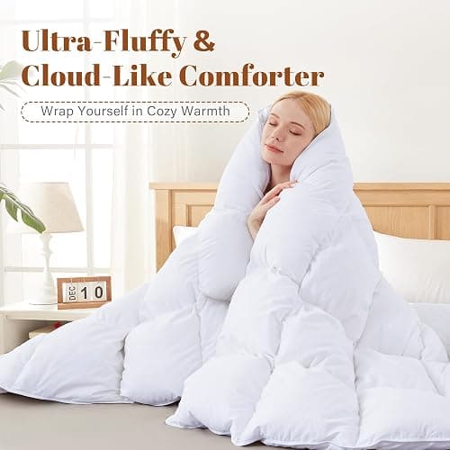 Feather and Down Comforter Insert Queen Size, 100% Cotton Cover, All Season White Down Feather Duvet Insert, Fluffy Soft Hotel Luxury Bedding for Bedroom, 90 x 90 Inches thumbnail 5