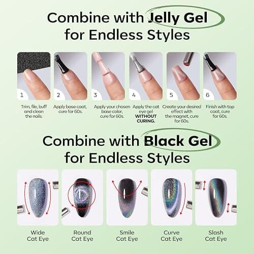 modelones Cat Eye Gel Nail Polish Green, Green Grapes Glitter Magnetic Nail Polish with Magnet Soak Off U V Winter Gel Polish Shimmer Nail Art Manicure Salon DIY thumbnail 7