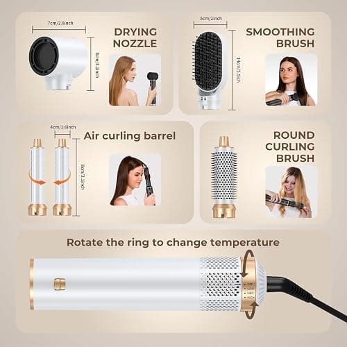 5 in 1 Blow Dryer Brush, Upgrade Hair Dryer Brush Air Curler Air Curling Wrap Styler, Detachable Hot Air Brush Negative Ion Curling Brush Iron, Hair Styling Tools for Drying Curling Straightening thumbnail 7