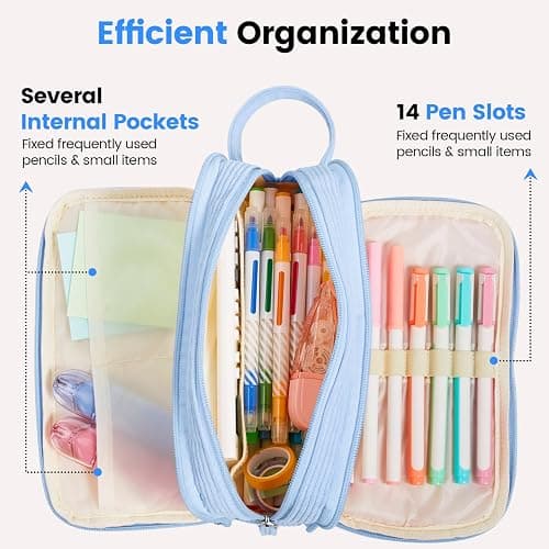 Sooez High Capacity Pencil Case, Soft Corduroy Pencil Pouch with 4 Compartments, Multiple Pockets, Large Pencil Bag with Sturdy Zipper, Cute Pencil Case Pouch Organizer for Student Teen Girls, Beige thumbnail 5