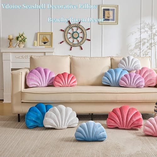 Vdoioe Shell Pillow，Seashell Decorative Pillow Light Pink Seashell Shaped Pillows 13x10 Inch Room Decor Cute Pillows for Couch Bed thumbnail 4