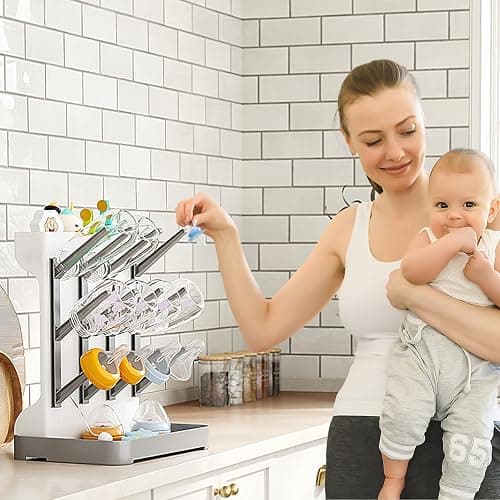 GoMaihe Baby Bottle Drying Rack: Space Saving Vertical Bottle Dryer Holder - Baby Accessories Storage Stand Organize Brushes Pacifiers on Countertop - BPA-Free - Gray thumbnail 2