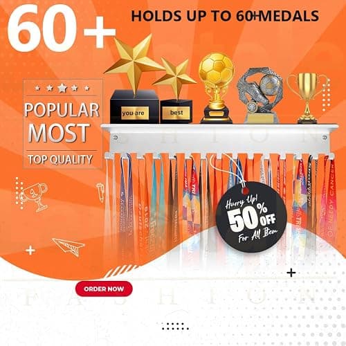 Non-Slip Trophy Shelf,Trophy and Medal Display Shelf, Medal Hanger Display For Wall with 16inchL,Shelves For Trophies medal display Upgraded Medal Holder display For gymanstics,race,soccer,swim thumbnail 5