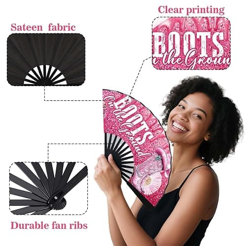 WINSD 13'' Large Fan Clack Fan Clacking Fans for Line Dancing Hand Fan Foldable Fan For Cowgirl Women Men (Design-2) thumbnail 5