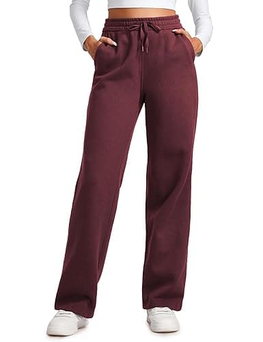 CRZ YOGA Cotton Fleece Lined Sweatpants Women 28"/30"/32" - Straight Leg Casual Lounge Pants with Pockets Winter Warm - Image 1