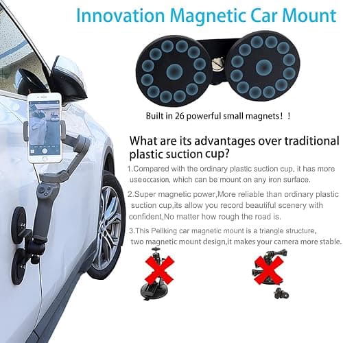 PellKing Magnet Camera Mount for GoPro 13/Insta360 X5/X4/X3,Heavy-Duty Metal Car Magnetic Camera Mount with 360 Degree Rotation Ball Head for Car,Compatible with GoPro Hero 13 12 11 Black 8/7/6/5,Etc thumbnail 4