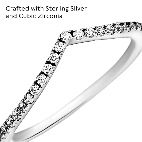 PANDORA Sparkling Wishbone Ring - Stackable Rose Gold Ring for Women - Gift for Her - With Gift Box thumbnail 4