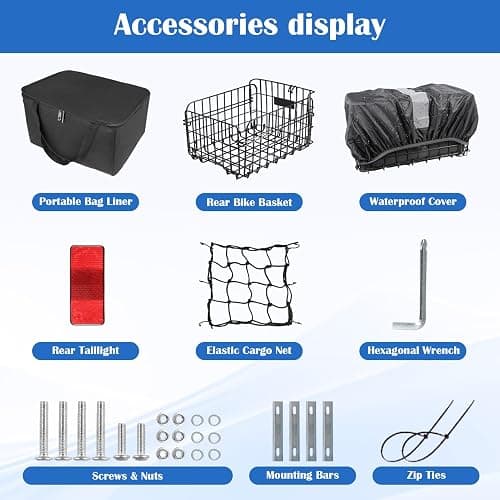 Bike Basket Rear, Folding Bicycle Basket with Removable Waterproof Liner Bag, Rear Bike Cargo Rack, Bike Accessories Frame Basket for Adult Women Men Carrying Dogs,Pet,Grocery,Quick Release Design thumbnail 5