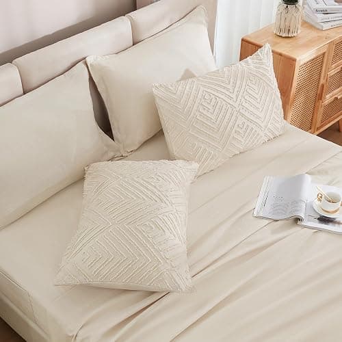 Andency Queen Comforter Set with Sheets, Beige | 7 Pieces, Bed in a Bag, Boho Lightweight Fluffy Tufted, Includes Cream Comforter, Sheets, Pillowcases & Shams, All Season thumbnail 5