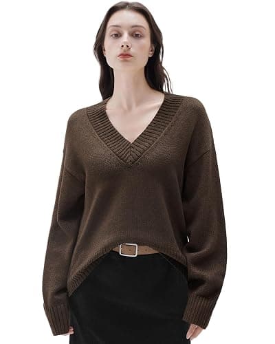 SUUKSESS Women Cashmere Oversized V Neck Pullover Sweaters Long Sleeve Jumpers - Image 1
