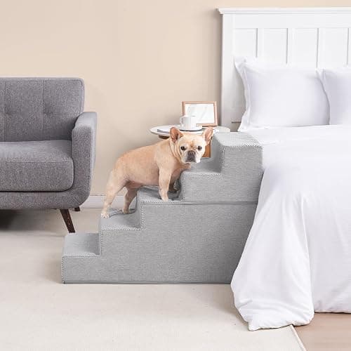EHEYCIGA Dog Stairs for Bed 22.5"H, 5-Step Extra Wide Dog Steps, Light Grey | Pet Steps for Small Dogs and Cats for High Bed, Non-Slip Balanced Pet Ramp Indoor thumbnail 8