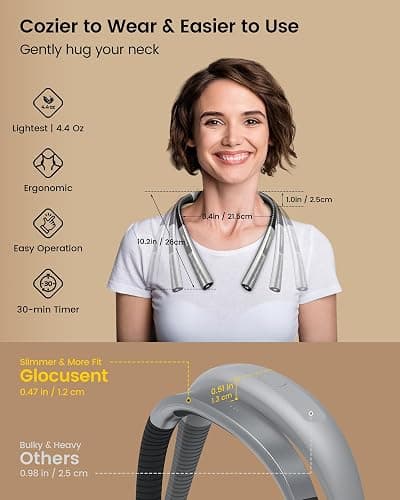Glocusent Upgraded LED Neck Reading Light, Book Light for Reading in Bed, 30-min Timer, 3 Colors & 3 Brightness Adjustable, Rechargeable & Long Lasting, Perfect for Reading, Knitting thumbnail 2