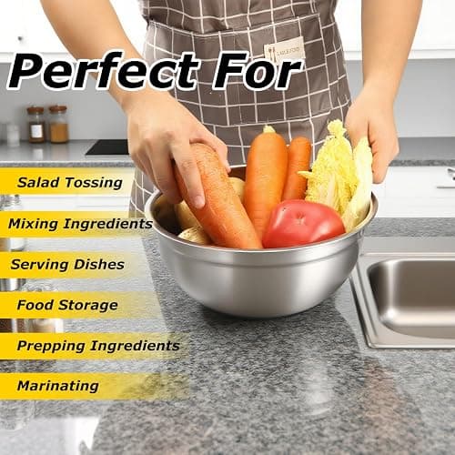 VZZNN 24Pcs Stainless Steel Bowls Set with 6 Airtight Lids & 3 Graters - Premium Non-Slip Base Nesting Mixing Bowls for Food Prep, Serving & Storage thumbnail 6