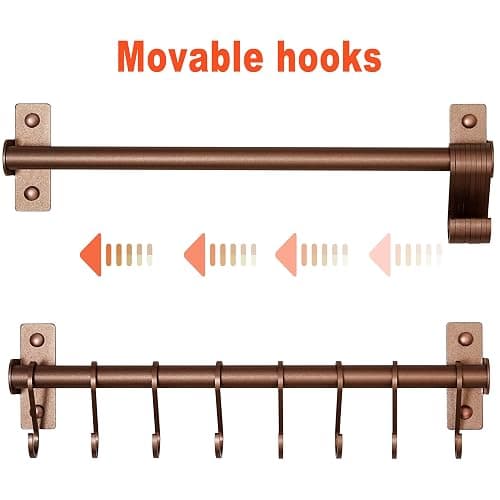 Dseap Kitchen Utensil Holder Hanger, Pot and Pan Rack Wall Mounted, Kitchen Rail with 8 Hooks for Hanging Cooking Utensils, Mugs, Spoons, Wall Mounted, Antique Copper New, Pack of 2 thumbnail 7