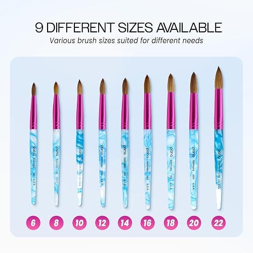 PANA USA Acrylic Nail Brush Pure Kolinsky Hair Acrylic White Swirl Blue Handle with Pink Ferrule Round Shaped - Size 10 thumbnail 5