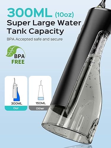 COSLUS Cordless Water Flosser & Dental Pick for Teeth, Braces, Gums Care - Advanced 10 Pressure Settings for Multiple Users, Rechargeable, Portable for Travel, BPA-Free, Black, E40(WFP14) - Black thumbnail 6