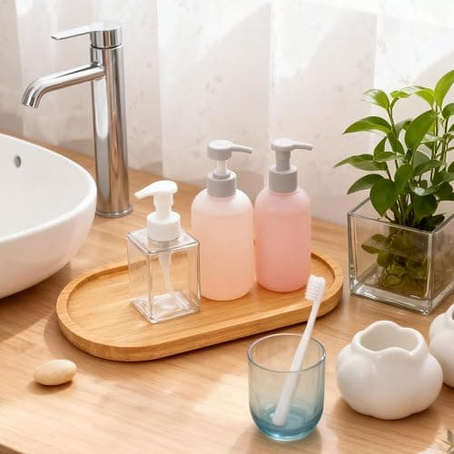 FHUIEWRY 4 Pack Oval Bamboo Bathroom Serving Trays, Wooden Vanity Tray | Oval bamboo counter tray, wooden soap holder for bathroom, countertop jewelry, cosmetics, candle, kitchen& small item storage thumbnail 2