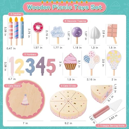 ZRUNBO Wooden Birthday Party Cake Toys,Wooden Play Food Set Toys for Kid | Kitchen Accessories Pretend Play Toy Educational Toys Gift For Birthdays&Christmas thumbnail 5