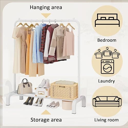 UDEAR Clothing Rack Portable Single Rod Garment Rack Multi-Functional Hanger for Bedroom,White | Clothing Rack Portable for Bedroom，Including Anti-slip Beads on both Ends of The Hanging Rod thumbnail 4
