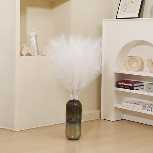 Wertuirk 9 Stems White Faux Pampas Grass - 38 Inch Tall Artificial Pompous Grass Decor, Large Fake Pompas Floral for Vase Filler, Wedding Centerpieces, Party, Christmas and Home Decor (White) thumbnail 5