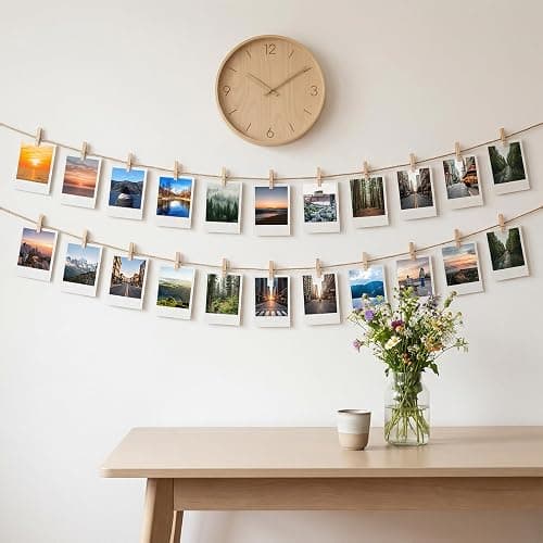 100 Pcs Wooden Clothespins for Photo Hanging Display, Mini Clothes Pins with String, Photo Display Hanging Clips for Crafts Pictures Photos Home Birthday Wedding Party Decoration thumbnail 7
