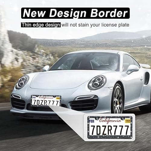 Amiss Bling License Plate Frame for Women, 2Pack Rhinestone Handcrafted Crystal Premium Stainless Steel, Stainless Steel Car Accessories with Diamond Sparkle Glitter Caps (Black) thumbnail 5