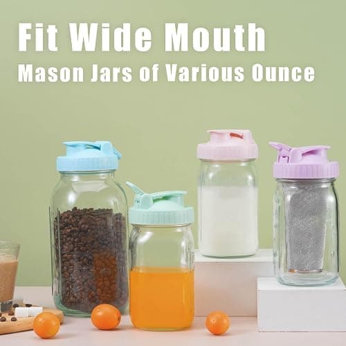 Wide-Mouth Mason Jar Pour Spout Lid - 4 Pack Colorful No Leak Mason Jar Pour Spout Lid, Mason Jar Drinking Lids with Flip Top Easy to Use, No Dripping, Easy to Clean Fit for Mason Jar Pitcher thumbnail 6