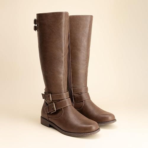 JustFab Womens Knee High Boots Faux Leather Brown Riding Boots Knee High Boots for Women Womens Low Heel Casual Boots for Women thumbnail 7