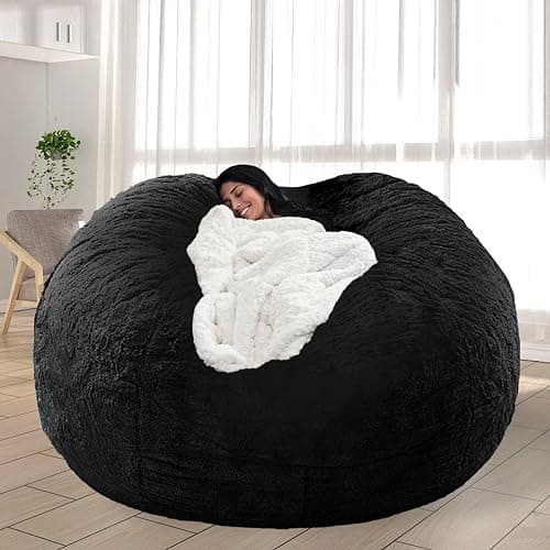 FIEATES Bean Bag Chair for Adults Kids No Filler Soft Round Giant Beanbag Chair Lazy Sofa Reading Chair Cover, 3.5FT, Black - Image 1