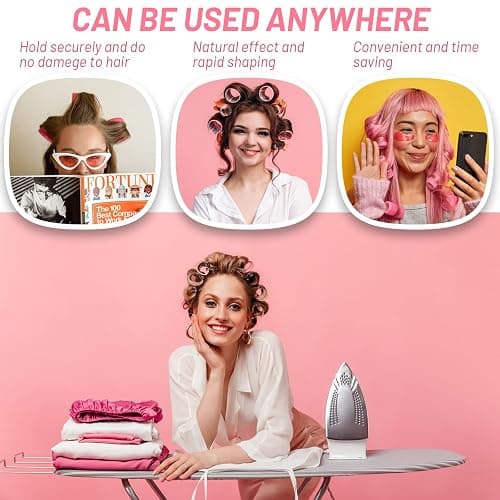 Big Self-Grip Hair Rollers with Stainless Steel Duckbill Clips for Long, Medium Hair and Volume thumbnail 6