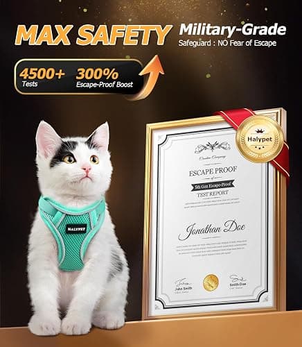 Halypet Cat Harness and Leash Set [MAX Safety 4th-Gen Upgrade] Escape Proof Adjustable Cat Leash Comfortable Soft Vest Easy to Wear Kitten Harness with Reflective Strip for Cats Walking, M Green thumbnail 2