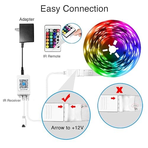 DAYBETTER LED Strip Lights 100ft RGB Lights Strip for Bedroom, Desk, Indoor Room Living Room Brithday Gifts Home Decor with Remote, 24V Power Supply thumbnail 5
