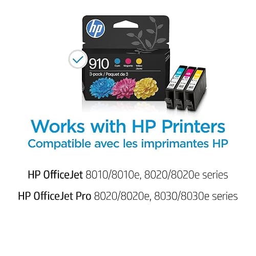 HP 910 Cyan, Magenta, Yellow Ink Cartridges (3-Pack) | Works with OfficeJet 8010, 8020 Series, OfficeJet Pro 8020, 8030 Series | Eligible for Instant Ink | 3YN97AN thumbnail 2