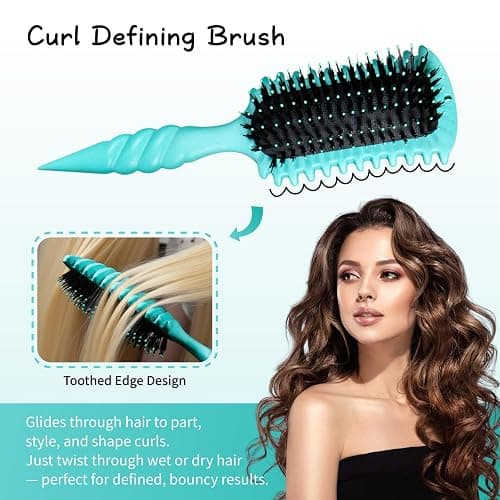 LuxuMach Curl Defining Brush, Curly Hair Brush for Curly Hair Wet or Dry, Boar Bristle Styling Brushes for Shaping & bouncy Curls for Women & Men Gift (Teal) thumbnail 3
