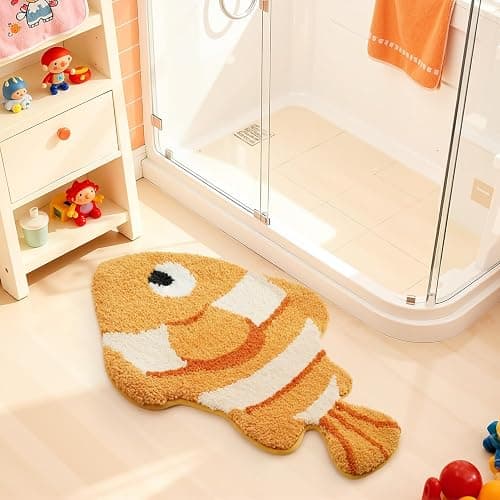 LUMI Cute Animal Bathroom Rugs, Plush Absorbent Bath Mats for Bathroom, Non-Slip Backing Washable Bath Mat, Ideal for Shower Sink Bathtub Room Decor, 20"x35", Clownfish thumbnail 4
