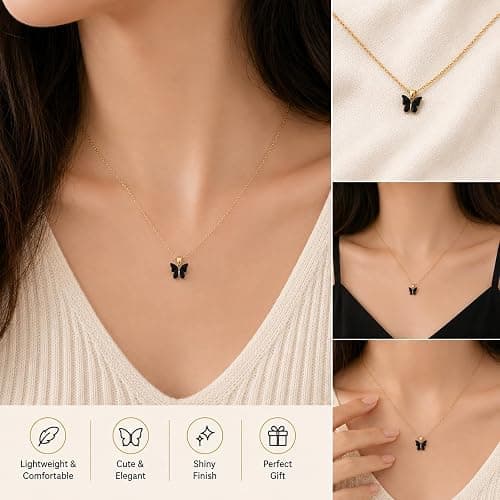 Rrdaily 9 Pcs Dainty Colorful Butterfly Pendant Necklace Set for Women,Bohemian Acrylic Butterfly Chain Necklace Cute Jewelry Gift thumbnail 5