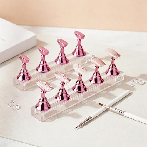 Difenni Nail Stand for Press On Nail Holder for Painting Nails Magnetic Nail Tips Practice Holder with 2 Pcs Double-sided Tape for DIY Painting (Pink B) thumbnail 8