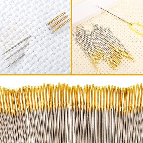 100pcs Cross Stitch Needles +1 Stainless Steel Needle Threader,Golden Color Large Eyes Cross Stitch DIY Embroidery Hand Needles Sewing Needles in Transparent Box Size 22# 24# 26# (24#) - 24# thumbnail 6