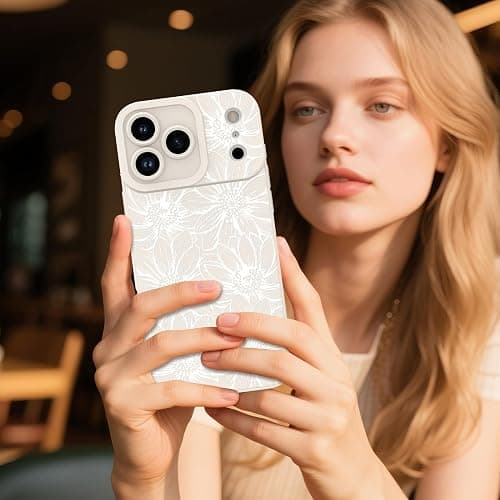 MZELQ for iPhone 17 Pro Case 2025 Case, Silicone Sunflowers Floral Flowers Cute Pattern, Camera Protection Slim Soft Phone Cover for Girls Women -White thumbnail 5
