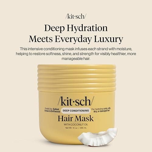 Kitsch Moisturizing Hair Mask for Damaged Hair – Coconut Oil Deep Conditioner for Women – Curly Hair Products Friendly – Frizz-Reducing Hair Care Treatment for Curly, Coily & All Hair Types – 10 oz thumbnail 2