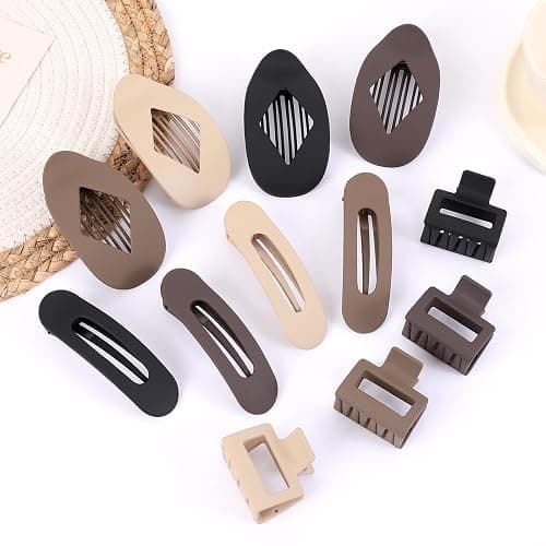 12 Pcs Flat Hair Clips for Women, 3 Styles Matte Square Hair Clips and Flat Clips, Big and Small Neutral Colors Non-slip Flat Claw Clips Thin Thick Curly Straight Hair Accessories thumbnail 6